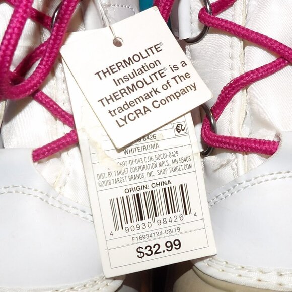 Cat & Jack Lined Winter Boots White with Pink Laces Size 5 - Picture 3 of 8